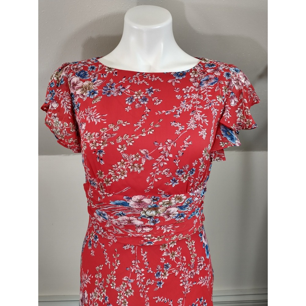 Fairycore Floral Flutter Sleeve Ruched Waist Midi Dress Boho Cottagecore Size 4